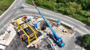 Zahájení trhacích prací pro ražbu průzkumné štoly tunelu Vinohrady v Brně. Foto: ŘSD
