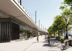 Koncepční studie okolí estakády u Výstaviště. Zdroj: DH Architekti
