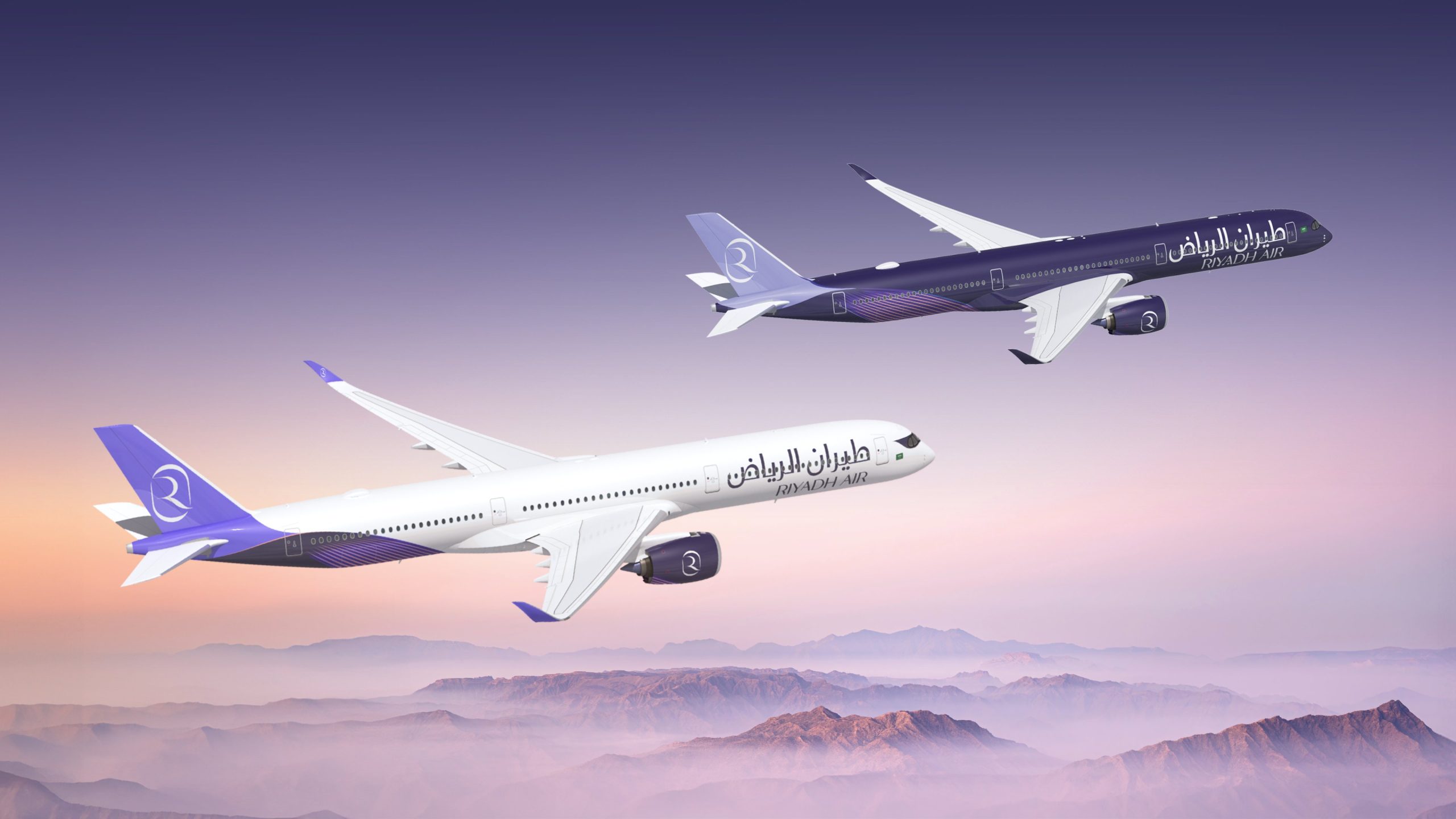 Airbusy A350-1000 v obou zbarveních letecké společnosti Riyadh Air. Zdroj: Airbus