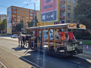 Testování koněspřežné tramvaje na obratišti Červený vrch a Evropské třídě. Foto: Zdopravy.cz, Jan Nevyhoštěný