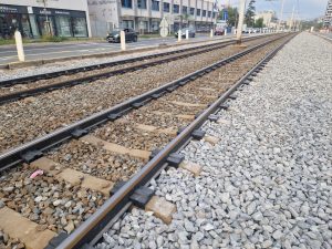Tramvajová trať mezi zasávkami U Elektry a Nademlejnská bude osázena místo trávy sukulenty. Foto: Zdopravy.cz