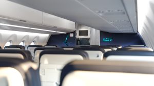 Pohled do kabiny Airbusu A220 LOT Polish Airlines. Zdroj: LOT