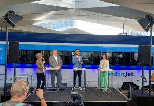 Křest ComfortJetu ve Vídni. Pramen: ÖBB