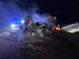 Požár cisterny na D11. Foto: HZS Královéhradeckého kraje