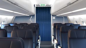 Pohled do kabiny Airbusu A220 LOT Polish Airlines.
Zdroj: LOT