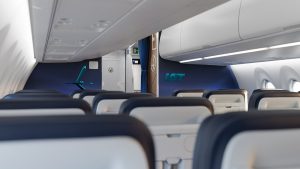 Pohled do kabiny Airbusu A220 LOT Polish Airlines. Zdroj: LOT