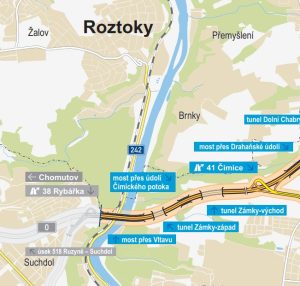Umístění dálničního mostu na D0 přes Vltavu
