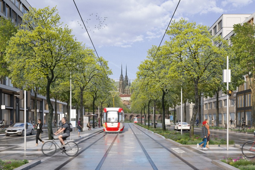 Nový bulvár spojující centrum Brna s novým nádražím. Zdroj: Brněnské komunikace