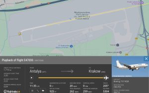 Incident v Krakově.Zdroj: Flightradar24