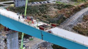 Stavba mostu přes záliv Ramfjord (září 2025). Pramen: Metrostav Norge