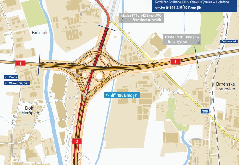 Křižovatka Brno-jih na D1/D2 a navrhované úpravy. Foto: ŘSD