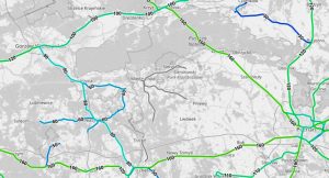 Tratě mezi Poznaní a Gorzówem Wielkopolskim. Foto: Openrailwaymap.org