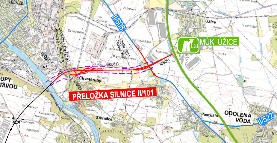 Třetí etapa přeložky silnic mezi dálnicemi D7 a D8. Foto: KSÚS