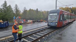 Ukázka antikolizního systému Škoda v tramvajovém depu ve finském Tampere. Foto: Zdopravy.cz / Jan Nevyhoštěný