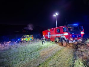 Požár vlaku zastavil provoz na trati v úseku Nesovice - Nemotice. Foto: ZZS JMK