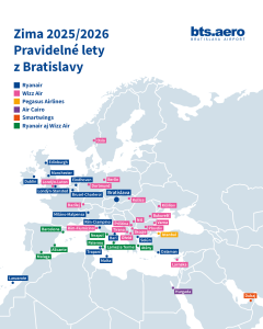 Přehled pravidelných letů z Bratislavy.Zdroj: Letisko Bratislava