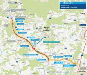 Úsek D3 Hostěradice - Václavice s variantami odpočívky Dunávice. Pramen: ŘSD
