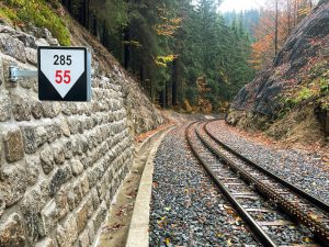 Součástí rekonstrukce byla i sanace řady skalních stěn. Zde se nacházíme mezi Kořenovem zastávkou a Desnou-Pustinskou. Foto: Jan Sůra / Zdopravy.cz