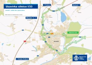 Objízdná trasa v Jaroměři kvůli opravě mostu přes Labe. Foto: ŘSD