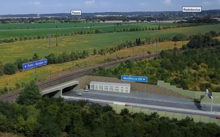 Tunel na budovaném Pražském okruhu si vyžádá přeložku trati, vizualizace. Pramen: ŘSD