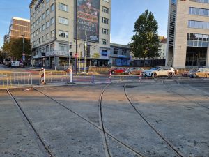 Travba tramvajového trianglu nad Národním muzeem (7. 11. 2025). Foto: Zdopravy.cz, Jan Nevyhoštěný