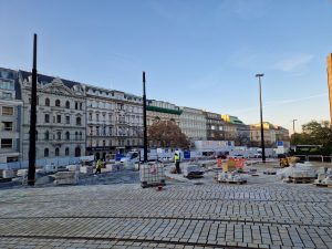Travba tramvajového propojení Václavského náměstí kolem Národního muzea (7. 11. 2025). Foto: Zdopravy.cz, Jan Nevyhoštěný