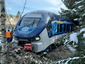 Vykolejení vlaku ČD v Německu. Foto: Daniel Unger / THW Reichenbach