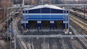 Stavba nové servisní haly ČD v Chebu (listopad 2025). Pramen: České dráhy