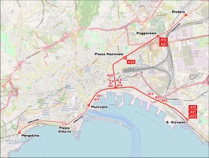 Síť tramvajových tratí v Neapoli. Foto Arbalete / Wikimedia Commons