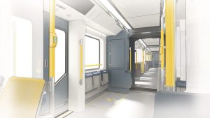 Interiér vlaku pro Region Stockholm. Zdroj: Škoda Group