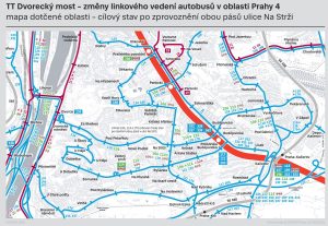 Chystané změny autobusových linek po zprovoznění Dvoreckého mostu. Zdroj: Ropid