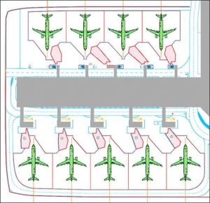 Uspořádání stojánek u prstu C po rekonfiguraci. Pramen: Letiště Praha