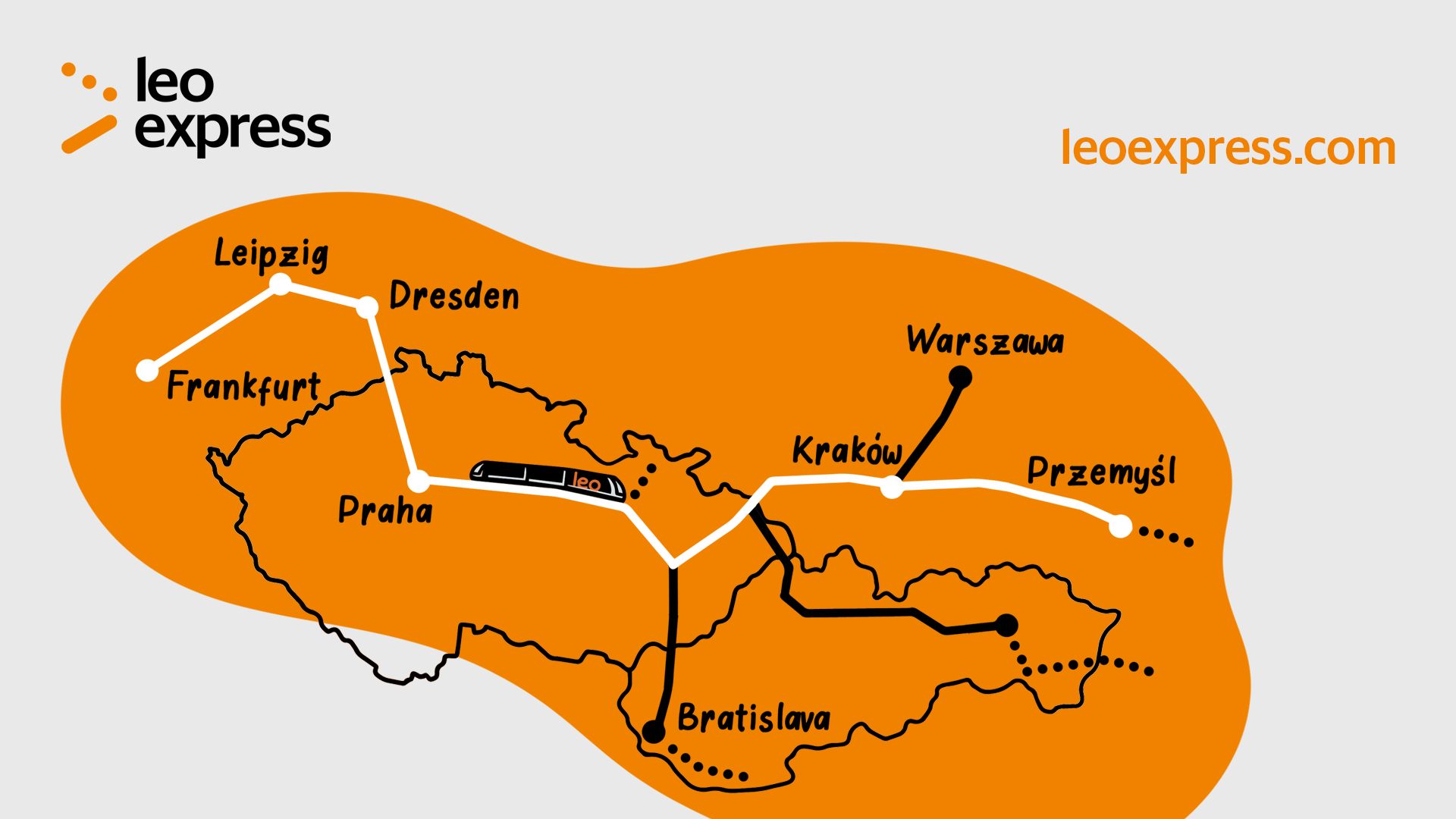 Trasa vlaku Frankfurt - Přemyšl. Foto: Leo Express