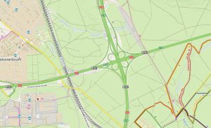 Dálniční křižovatka Norimberk-Východ (Nürnberg-Ost). Zdroj: Mapy.cz