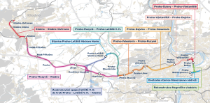 Úseky modernizace železnice z Prahy do Kladna s odbočkou na letiště (PRAK) Zdroj: SŽ