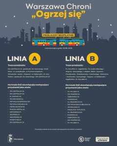 Plakát k bezplatným autobusům na zahřátí.
Zdroj: město Varšava