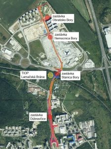 Plánovaná trasa tramvajové tratě do lokality Bory.Zdroj: město Bratislava