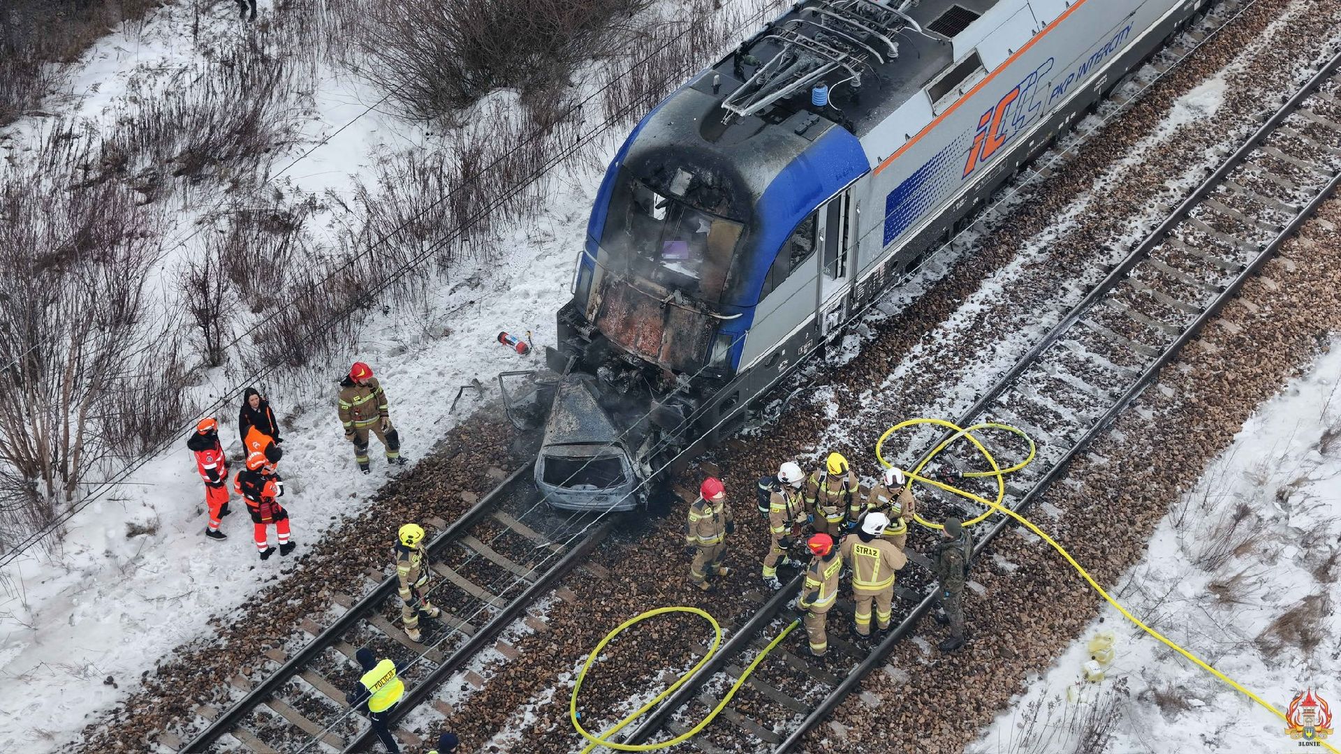 Nehoda na přejezdu v Błonie. Foto: OSP Błonie