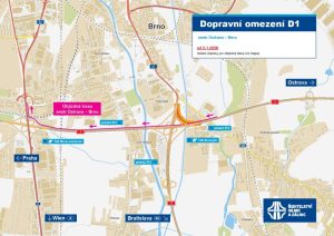 Dopravní omezení na křižovatce dálnic D1 a D2 od 5. ledna 2026. Zdroj: ŘSD