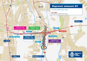 Dopravní omezení na křižovatce dálnic D1 a D2 od 5. ledna 2026. Zdroj: ŘSD