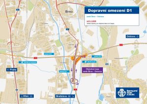 Dopravní omezení na křižovatce dálnic D1 a D2 od 5. ledna 2026. Zdroj: ŘSD