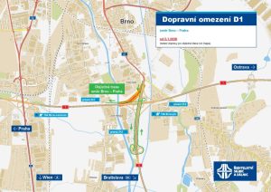 Dopravní omezení na křižovatce dálnic D1 a D2 od 5. ledna 2026. Zdroj: ŘSD
