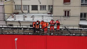 Práce na trakčním vedení v Roudnici nad Labem. Foto: Správa železnic