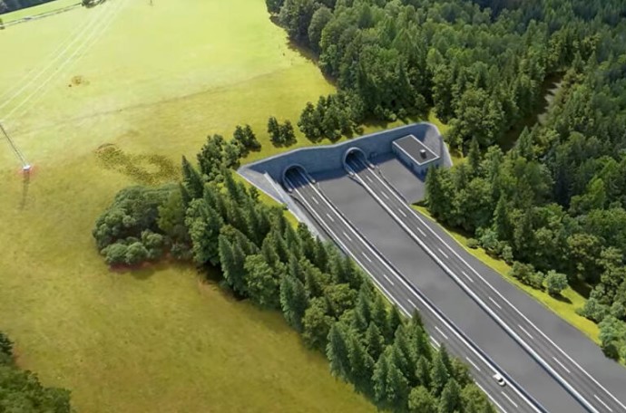 Vizualizace nového tunelu Opevnění na úseku dálnice D11 u Trutnova. Zdroj: ŘSD