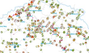 Zpoždění a komplikace na železnici způsobená ledovkou pohledem do aplikace GRAPP. Stav 13.1. v 6:30. Foto: Správa železnic