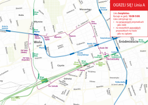 Trasa linky bezplatných autobusů A.
Zdroj: město Varšava