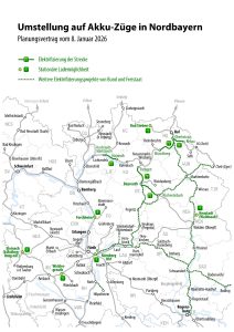 Plán elektrizace tratí na severu Bavorska. Foto: Bavorské ministerstvo bydlení, staveb a dopravy