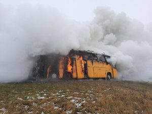 Požár autobusu na D46.
Foto: Policie ČR