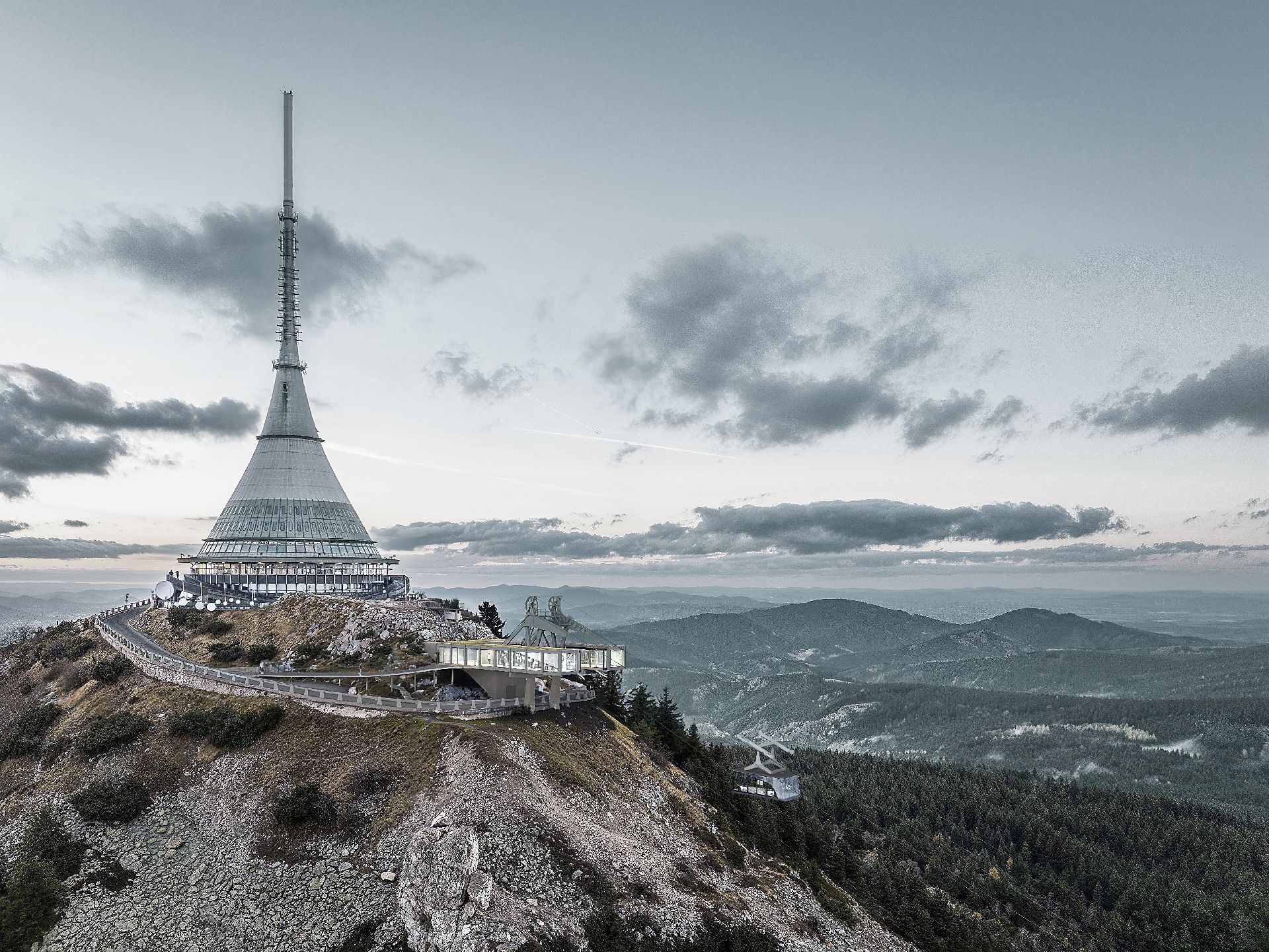 Podoba horní stanice lanovky na Ještědu. Foto: SIAL / Statutární město Liberec