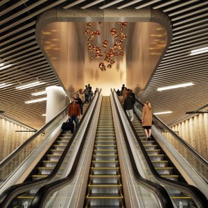 Budoucí podzemní stanice Praha-Dejvice. Foto: dh architekti / studio monolot / Správa železnic